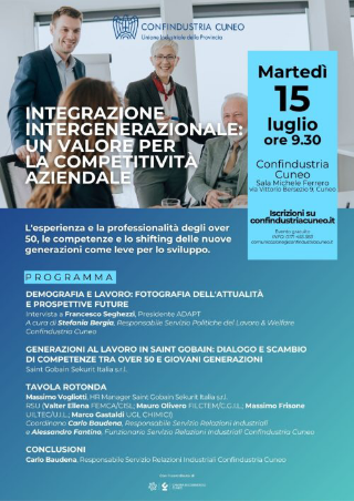 Convegno a Confindustria Cuneo: focus sull’integrazione tra generazioni in azienda